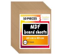 Creative Deco 10 x MDF Board Sheet | 600 x 400 x 3 mm | Natural Brown | Wooden Blank for Drawing, Home Decor, Art and Craft, Painting, DIY Projects, Laser Cutter, Pyrography