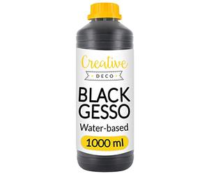 Creative Deco 1L Black Gesso Acrylic Primer | Paint Undercoat Medium | Paint Base for Paper, Glass, Wood, Concrete | Professional Painting Surface Preparation | Non-Yellowing