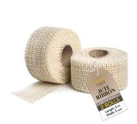 Creative Deco 2 x White Hessian Roll Ribbon Jute Ribbon | 5cm x 5m | Cream Material Fabric | Decorative Boho Table Runner | Wedding Party Decoration | Ribbons for Gift Wrapping, DIY