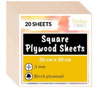 Creative Deco 20 x Square Birch Plywood Sheets | 300 x 300 x 3mm (+/-2mm)