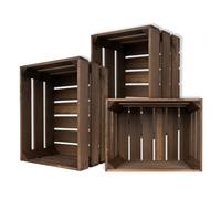 Creative Deco 3-Pack Brown Wooden Crate | 40x30x23cm | Keepsake Chest Storage Box | Vintage Farmhouse Display Basket