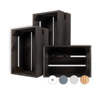 Creative Deco 3-Pack Large Black Wooden Crate with Handles | 30x20x15cm | Keepsake Chest Storage Box | Vintage Farmhouse Display Basket