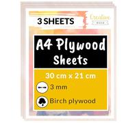 Creative Deco 3 x A4 Birch Plywood Sheets | 300 x 210 x 3mm (+/-2mm)