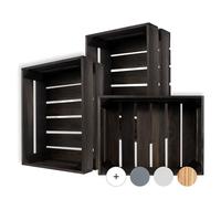 Creative Deco 3 x Large Black Wooden Crate with Handles | 40x30x15cm | Keepsake Chest Wooden Storage Box Wooden Crates Gift Box | Vintage Farmhouse Display Basket