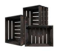 Creative Deco 3 x Large Black Wooden Crate with Handles | 40x30x23cm | Keepsake Chest Wooden Storage Box Wooden Crates Gift Box | Vintage Farmhouse Display Basket