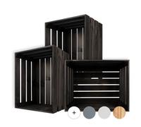 Creative Deco 3 x Large Black Wooden Crate with Handles | 50x40x30cm | Keepsake Chest Wooden Storage Box Wooden Crates Gift Box | Vintage Farmhouse Display Basket