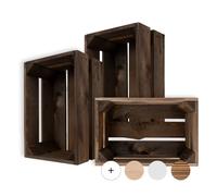 Creative Deco 3 x Large Brown Wooden Crate with Handles | 30x20x15cm