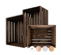 Creative Deco 3 x Large Brown Wooden Crate with Handles | 50x40x30cm