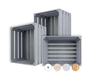 Creative Deco 3 x Large Grey Wooden Crate with Handles | 50x40x30cm | Keepsake Chest Storage Box Wooden Crates Gift Box | Vintage Farmhouse Display Basket
