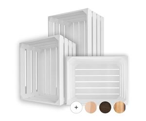 Creative Deco 3 x Large White Wooden Crate with Handles | 50x40x30cm | Keepsake Chest Wooden Storage Box Wooden Crates Gift Box | Vintage Farmhouse Display Basket