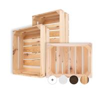 Creative Deco 3 x Large Wooden Crate with Handles | 40x30x15cm | Natural Unpainted Beige Keepsake Chest Wooden Storage Box Wooden Crates Gift Box | Vintage Farmhouse Display Basket
