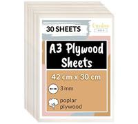 Creative Deco 30 x A3 Plywood Sheets | 420 x 300 x 3 mm (+/- 2mm) | Poplar Wood Ply | Perfect Board for Wood Board DIY Home Decor Arts Craft Painting Laser Cutting CNC Scroll Saw Stenciling Pyrography