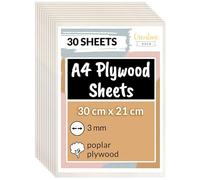 Creative Deco 30 x A4 Plywood Sheets | 300 x 210 x 3 mm (+/- 2mm) | Poplar Wood Ply | Perfect Board for Wood Board DIY Home Decor Arts Craft Painting Laser Cutting CNC Scroll Saw Stenciling Pyrography
