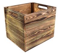 Creative Deco 4 x Flamed Large Wooden Storage Box | 33x37x33cm | Suitable for Kallax Shelves | Natural Brown Colour | Comfortable Handles | Vintage Keepsake Chest Wooden Gift Box | Wooden Organiser