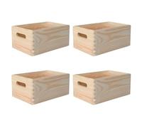 Creative Deco 4 x Large Wooden Crate with Handles | 30 x 20 x 14 cm (+/- 1 cm) | Plain Unpainted Christmas Xmas Storage Box | Natural Wood | Wooden Crates for Kitchen Home Storage Documents