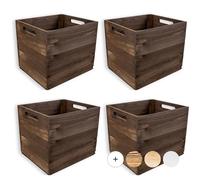 Creative Deco 4 x Large Wooden Storage Box | 33x37x33cm | Suitable for Kallax Shelves | Natural Brown Colour | Comfortable Handles | Vintage Keepsake Chest Wooden Gift Box | Wooden Organiser