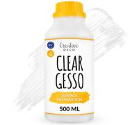 Creative Deco 500ml Clear Gesso Acrylic Primer | Transparent Paint Undercoat Medium | Paint Base for Paper, Glass, Wood, Concrete | Professional Painting Surface Preparation | Non-Yellowing
