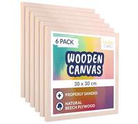 Creative Deco 6 x Wooden Canvas Painting Board | 30 x 30 cm | Cradled Plywood Panel | Art for Crafts, Mixed-Media, Encaustic, Decoupage, Wood Burning, Acrylic Painting, Drawing, Pouring