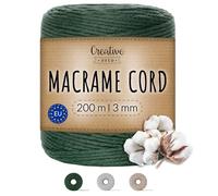 Creative Deco 656 Feet Dark Green Macrame Cord | 200m | 3mm Thick | Cotton Rope 30 Ply String Yarn Twine Elastic Cord | for Easter, Art and Craft, DIY, Knitting, Gift Wrapping, Wall, Plant | Strong