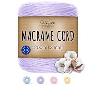 Creative Deco 656 Feet Pastel Purple Macrame Cord | 200m | 3mm Thick | 30 Ply | Cotton Polyester Rope String Yarn Twine Elastic Cord | for Easter, Art and Craft, DIY, Knitting, Wall, Plant | Strong