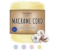 Creative Deco 656 Feet Pastel Yellow Macrame Cord | 200m | 3mm Thickness | 30 Ply | Cotton-Polyester Rope String Yarn Twine Elastic Cord | for Easter Arts and Crafts DIY Gift Wrapping | Thick Strong