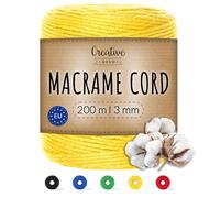 Creative Deco 656 Feet Yellow Macrame Cord | 200m | 3mm Thick | Cotton Rope 15 Ply String Yarn Twine Elastic Cord | for Easter, Art and Craft, DIY, Knitting, Gift Wrapping, Wall, Plant Hanger | Strong