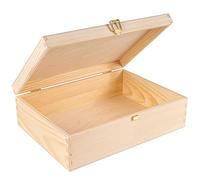 Creative Deco A4 Wooden Storage Box Unpainted Plain | 33.8x24.8x10 (+/-1cm) | Golden Latch & Hinged Lid | Gift Christmas Xmas Storing Files Documents & Valuables in the Office Bedroom | Jewellery Box