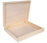 Creative Deco A4 Wooden Storage Box Unpainted Plain Flat | 34 x 25.3 x 5.3 (+/- 1) cm | with Hinged Lid | Easter Gift for Storing Files Documents & Valuables in the Office or Bedroom | Jewellery Box