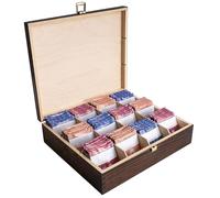 Creative Deco Brown Wooden Tea Box Storage Lid | 12 Compartments