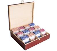 Creative Deco Burgundy Wooden Tea Box Storage Lid | 12 Compartments | 29x25.5x7.5cm | Natural Wood | Luxury Compartment Organiser Keepsake Caddy Chest Christmas Xmas | Chocolate Coffee | Gift Box