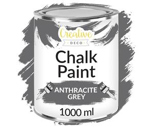 Creative Deco Dark Grey Chalk Paint for Furniture | 1L | Deep Stone Grey Matte & Chalky Finish | Smooth Touch for Interiors | Quick Dry | Furniture & Wood Paint for Renovation & Decoration