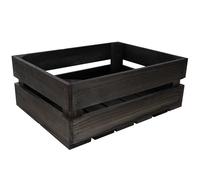 Creative Deco Large Black Pine Wooden Crate with Handles | 40x30x15cm | Keepsake Chest Storage Box | Vintage Farmhouse Display Basket