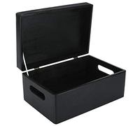 Creative Deco Large Black Plain Wooden Storage Box | 30 x 20 x 14 cm (+/-1 cm) | Hinged Lid & Handles | Gift Christmas Xmas Box Kitchen Storage | UNSANDED Wood Keepsake Memory Craft Chest
