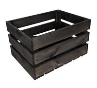Creative Deco Large Black Wooden Crate with Handles | 40x30x23cm