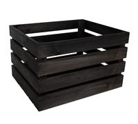 Creative Deco Large Black Wooden Crate with Handles | 50x40x30cm