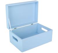 Creative Deco Large Blue Plain Wooden Storage Box | 30 x 20 x 14 cm (+/-1 cm) | Hinged Lid & Handles | Gift Christmas Xmas Box Kitchen Storage | UNSANDED Wood Keepsake Memory Craft Chest