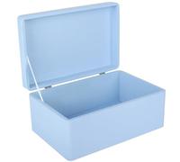 Creative Deco Large Blue Plain Wooden Storage Box with Lid | 30x20x14cm