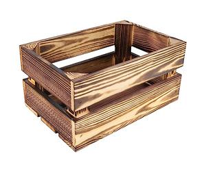 Creative Deco Large Flamed Pine Wooden Crate with Handles | Vintage Style Storage Box | 30x20x15cm