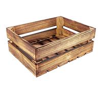 Creative Deco Large Flamed Wooden Crate with Handles | Rustic Storage Box | 40x30x15cm | Keepsake Chest