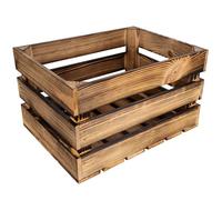 Creative Deco Large Flamed Wooden Crate with Handles | 40x30x23cm
