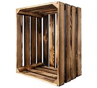 Creative Deco Large Flamed Wooden Crate with Handles | 50x40x30cm | Keepsake Chest Wooden Storage Box Wooden Crates Gift Box | Vintage Farmhouse Display Basket