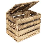 Creative Deco Large Flamed Wooden Storage Box | 27.5 x 20 x 21.5 cm | with Hinged Lid | Brown Colour | Vintage Wood Gift Box for Storage | Keepsake Chest