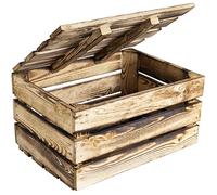 Creative Deco Large Flamed Wooden Storage Box | 40 x 30 x 22 cm | with Hinged Lid | Brown Colour | Vintage Wood Gift Box for Storage | Keepsake Chest
