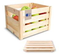 Creative Deco Large Folding Wooden Crate with Handles | 35x30x24cm | Natural Unpainted Beige Keepsake Chest Wooden Storage Box Wooden Crates Gift Box | Vintage Farmhouse Display Basket