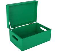 Creative Deco Large Green Plain Wooden Storage Box | 30 x 20 x 14 cm (+/-1 cm) | Hinged Lid & Handles | Gift Christmas Xmas Box Kitchen Storage | UNSANDED Wood Keepsake Memory Craft Chest