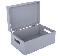 Creative Deco Large Grey Plain Wooden Storage Box | 30 x 20 x 14 cm (+/-1