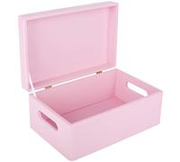 Creative Deco Large Pink Plain Wooden Storage Box | 30 x 20 x 14 cm (+/-1 cm) | Hinged Lid & Handles | Gift Box Kitchen Storage | UNSANDED Wood Keepsake Memory Craft Chest