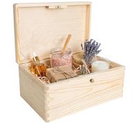 Creative Deco Large Plain Wooden Storage Box | 30 x 20 x 14 cm (+/-1 cm) | with Lock, Hinged Lid & Key | Unpainted Gift Easter Box | ROUGH & UNSANDED Wood Keepsake Memory Craft Chest