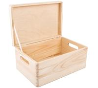 Creative Deco Large Plain Wooden Storage Box | 30 x 20 x 14 cm (+/-1 cm) | Hinged Lid & Handles | Unpainted Easter Gift Box Kitchen Storage | UNSANDED Wood Keepsake Memory Craft Chest