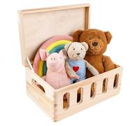 Creative Deco Large Plain Wooden Storage Box | 30 x 20 x 14 cm (+/-1 cm) | with Cut Slots & Hinged Lid | Unpainted Gift Easter Box | ROUGH & UNSANDED Wood Keepsake Memory Craft Chest